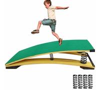 Gymnastics Springboard for Kids Vaulting Training Fitness Playing, Portable Curved Spring Board, Hard Wood Practice Equipment, Elastic Board for Home Room Athletics Training (Green, 4 Springs)