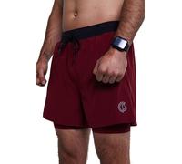 GymPro Men's Hybrid Performance Shorts: Ultra Lightweight, Stretchy, Sweat-Wicking for Intense Workouts, with Inner Lining & Phone Pocket, Reflective Branding, Concealed Zip Pockets Red