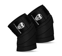 Gymreapers Knee Wraps (Pair) with Strap for Squats, Weightlifting, Powerlifting, Leg Press, and Cross Training - Flexible 72" Knee Wraps for Squatting - for Men & Women - 1 Year Warranty (Black)