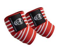 Gymreapers Weightlifting Elbow Wraps (1 Pair) - Flexible 40'' Elbow Compression Strap & Joint Support Brace - For Bench Press, Powerlifting, and Pressing (Red/White)