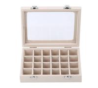 GymRichy 24 Grid Velvet Glass Jewelry Box Organizer Rings Earrings Tray Display Storage Case for Women Girls (Beige)