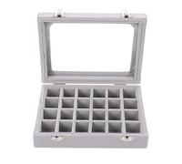 GymRichy 24 Grid Velvet Glass Jewelry Box Organizer Rings Earrings Tray Display Storage Case for Women Girls (Grey)