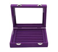 GymRichy Velvet Glass Jewelry Ring Display Stand Storage Box Ring Earrings Jewelry Box Ring Holder Case for Women Girls (Purple)