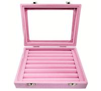GymRichy Velvet Glass Jewelry Ring Display Stand Storage Box Ring Earrings Jewelry Box Ring Holder Case for Women Girls (Pink)
