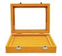 GymRichy Velvet Glass Jewelry Ring Display Stand Storage Box Ring Earrings Jewelry Box Ring Holder Case for Women Girls (Yellow)