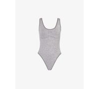 Gymshark Womens Brushed Grey/white Marl Lift Seamless Logo-print Stretch-knit Bodysuit Xxl