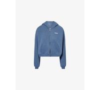 Gymshark Womens Gymshark Cosy Luxe Zip-Through Sweat-Jersey Hoody Bros Compound Blue Marl XS