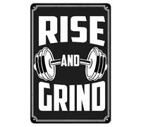 GYMSLAVE Fitness Quotes Posters Retro Metal Sign Rise and Grind Iron Poster Painting Tin Signs for Home Cafe Bar Restaurant Supermarket Shop Best Gifts 8x12inch