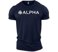 GYMTIER Alpha - The Primal Order - Men's Gym T-Shirt - Bodybuilding Workout Top, Navy, L