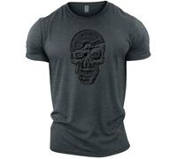 GYMTIER Barbell Skull - Men's Gym T-Shirt Bodybuilding Workout Top, Dark Heather, S