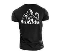 GYMTIER Beast Gorilla - Men's Gym T-Shirt - Bodybuilding Workout Top, Black, M