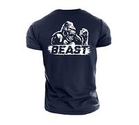 GYMTIER Beast Gorilla - Men's Gym T-Shirt - Bodybuilding Workout Top, Navy, 5XL