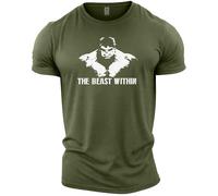 GYMTIER Beast Within Hulk - Men's Gym T-Shirt - Bodybuilding Workout Top, Military Green, S