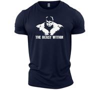 GYMTIER Beast Within Hulk - Men's Gym T-Shirt - Bodybuilding Workout Top, Navy, M