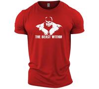 GYMTIER Beast Within Hulk - Men's Gym T-Shirt - Bodybuilding Workout Top, Red, M
