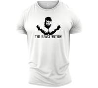 GYMTIER Beast Within Hulk - Men's Gym T-Shirt - Bodybuilding Workout Top, White, L