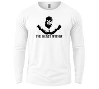 GYMTIER Beast Within Hulk - Men's Long Sleeve Gym T-Shirt - Training Bodybuilding Top, White, XXL