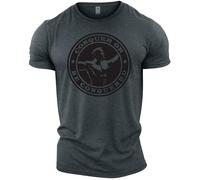GYMTIER Conquer or be Conquered - Men's Gym T-Shirt - Bodybuilding Workout Top, Dark Heather, S