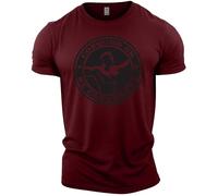 GYMTIER Conquer or be Conquered - Men's Gym T-Shirt - Bodybuilding Workout Top, Maroon, XL