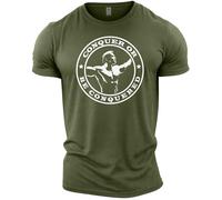 GYMTIER Conquer or be Conquered - Men's Gym T-Shirt - Bodybuilding Workout Top, Military Green, M