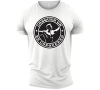 GYMTIER Conquer or be Conquered - Men's Gym T-Shirt - Bodybuilding Workout Top, White, XXL