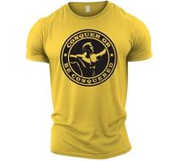 GYMTIER Conquer or be Conquered - Men's Gym T-Shirt - Bodybuilding Workout Top, Yellow, XXL