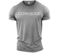 GYMTIER Conquer Roman - Men's Gym T-Shirt - Bodybuilding Workout Top, Sport Grey, L