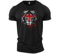 GYMTIER Euros 2024 England - Men's Gym T-Shirt - Bodybuilding Workout Top, Black, L