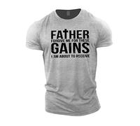 GYMTIER Father Forgive Me for These Gains Men's Gym T-Shirt Bodybuilding Training Workout Lifting Top Clothing, Sport Grey, M
