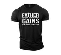 GYMTIER Father Forgive Me for These Gains Men's Gym T-Shirt Bodybuilding Training Workout Lifting Top Clothing, Black, 3XL