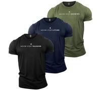GYMTIER Men's Gym T-Shirt - 3 T-Shirt Bundle - Bodybuilding Training Top, NeverStop 1, M
