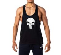 GYMTIER Mens - Punisher - Stringer Bodybuilding Muscle Vest Tank Top Gym Black