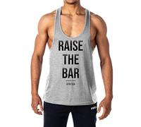 GYMTIER Mens - Raise The Bar - Stringer Bodybuilding Muscle Vest Tank Top Gym Grey
