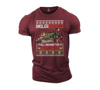 GYMTIER Merry Liftmas - All Aboard The Swoler Express - Men's Gym T-Shirt Bodybuilding Training Workout Lifting Top Clothing, Maroon, M