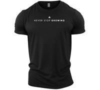 GYMTIER Never Stop Growing Men's Gym T-Shirt Bodybuilding Training Workout Lifting Top Clothing, Black, S