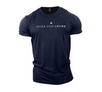 GYMTIER Never Stop Lifting Men's Gym T-Shirt Bodybuilding Training Workout Lifting Top Clothing, Navy, 3XL