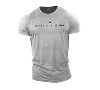 GYMTIER Never Stop Lifting Men's Gym T-Shirt Bodybuilding Training Workout Lifting Top Clothing, Sport Grey, 3XL