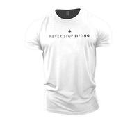 GYMTIER Never Stop Lifting Men's Gym T-Shirt Bodybuilding Training Workout Lifting Top Clothing, White, 3XL