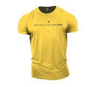 GYMTIER Never Stop Lifting Men's Gym T-Shirt Bodybuilding Training Workout Lifting Top Clothing, Yellow, 3XL