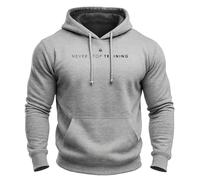 GYMTIER Never Stop Training - Men's Gym Hoodie - Training Bodybuilding Top, Heather Grey, L