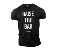 GYMTIER Raise The Bar Men's Gym T-Shirt Bodybuilding Training Workout Lifting Top Clothing, Black, M