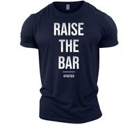 GYMTIER Raise The Bar Men's Gym T-Shirt Bodybuilding Training Workout Lifting Top Clothing, Navy, M