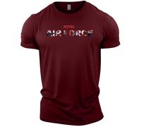 GYMTIER Royal Air Force UK Flag Men's Gym T-Shirt Bodybuilding Training Workout Lifting Top Clothing, Maroon, 3XL