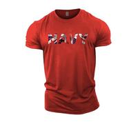 GYMTIER Royal Navy UK Flag Men's Gym T-Shirt Bodybuilding Training Workout Lifting Top Clothing, Red, L