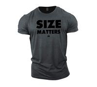 GYMTIER Size Matters Men's Gym T-Shirt Bodybuilding Training Workout Lifting Top Clothing, Grey, M