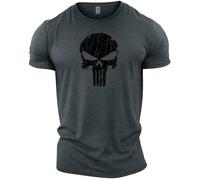 GYMTIER Skull - Men's Gym T-Shirt - Bodybuilding Workout Top, Dark Heather, 5XL