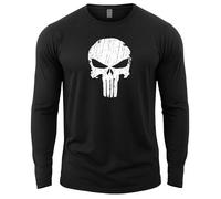 GYMTIER Skull - Men's Long Sleeve Gym T-Shirt - Training Bodybuilding Top, Black, S