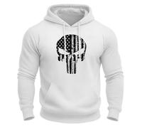 GYMTIER Skull USA - Men's Gym Hoodie - Training Bodybuilding Top, White, M