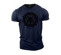 GYMTIER Sons of Odin - Helmet Vikings - Men's Gym T-Shirt Bodybuilding Training Workout Lifting Top Clothing, Navy, XL