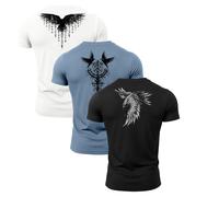 GYMTIER Sons of Odin Raven Fall Gym T-Shirt 3 Pack Gym T-Shirt Bundle Training Workout Clothes, S